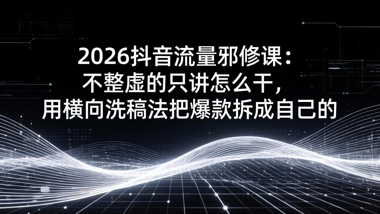 2026抖音流量邪修课:不整虚的只讲怎么干,用横向洗稿法把爆款拆成自己的青祥项目库-闲云创业网-老谢轻创网-中创网-福缘网-冒泡网-资源之家-魔方项目库青祥项目库
