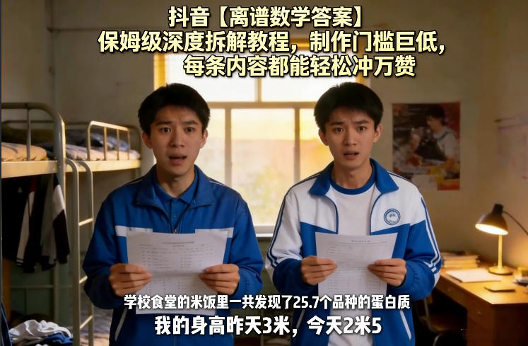 抖音【离谱数学答案】保姆级深度拆解教程，制作门槛巨低，每条内容都能轻松冲万赞，附详细步骤青祥项目库-闲云创业网-老谢轻创网-中创网-福缘网-冒泡网-资源之家-魔方项目库青祥项目库