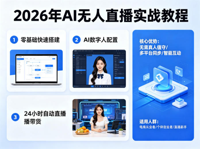 2026年AI无人直播实战教程，零基础也能快速搭建AI数字人无人直播间，实现24小时自动直播带货青祥项目库-闲云创业网-老谢轻创网-中创网-福缘网-冒泡网-资源之家-魔方项目库青祥项目库