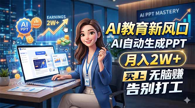 AI教育新风口，AI自动生成PPT，月入2W+，无脑赚，告别打工青祥项目库-闲云创业网-老谢轻创网-中创网-福缘网-冒泡网-资源之家-魔方项目库青祥项目库