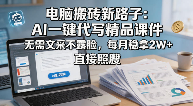 电脑搬砖新路子：AI一键代写精品课件，无需文采不露脸，每月稳拿2W+，直接照搬青祥项目库-闲云创业网-老谢轻创网-中创网-福缘网-冒泡网-资源之家-魔方项目库青祥项目库