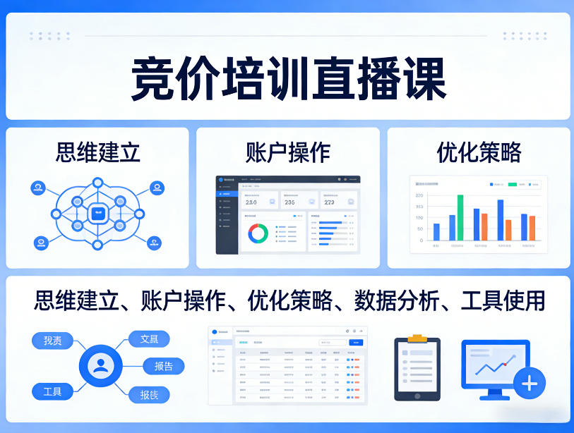 竞价培训直播课,覆盖思维建立、账户操作、优化策略、数据分析、工具使用等,全方位提升效果青祥项目库-闲云创业网-老谢轻创网-中创网-福缘网-冒泡网-资源之家-魔方项目库青祥项目库