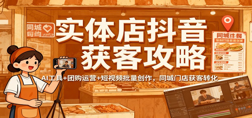 实体店抖音获客攻略：AI工具+团购运营+短视频批量创作，同城门店获客转化青祥项目库-闲云创业网-老谢轻创网-中创网-福缘网-冒泡网-资源之家-魔方项目库青祥项目库