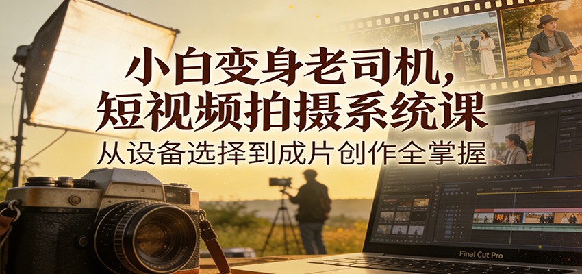 小白变身老司机，短视频拍摄系统课，从设备选择到成片创作全掌握青祥项目库-闲云创业网-老谢轻创网-中创网-福缘网-冒泡网-资源之家-魔方项目库青祥项目库