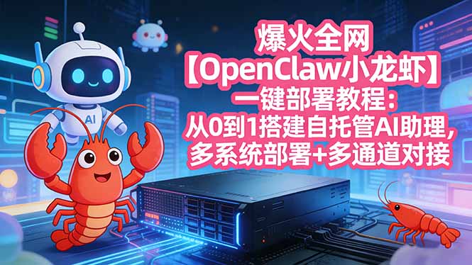 爆火全网【OpenClaw 小龙虾】一键部署教程：从0到1搭建自托管AI助理，多系统部署+多通道对接青祥项目库-闲云创业网-老谢轻创网-中创网-福缘网-冒泡网-资源之家-魔方项目库青祥项目库