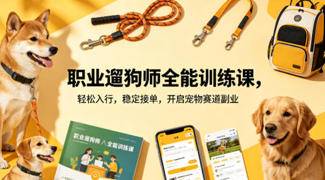 职业遛狗师全能训练课，轻松入行，稳定接单，开启宠物赛道副业青祥项目库-闲云创业网-老谢轻创网-中创网-福缘网-冒泡网-资源之家-魔方项目库青祥项目库