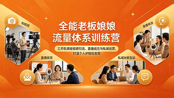 全能老板娘流量体系训练营，三天吃透短视频引流、直播成交与私域运营，打造个人IP轻松变现青祥项目库-闲云创业网-老谢轻创网-中创网-福缘网-冒泡网-资源之家-魔方项目库青祥项目库