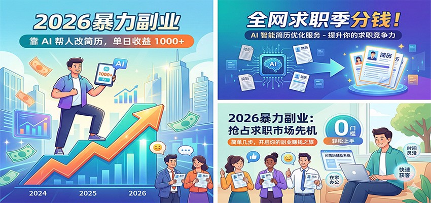 2026暴力副业：靠AI帮人改简历，单日收益1000+，全网求职季分钱青祥项目库-闲云创业网-老谢轻创网-中创网-福缘网-冒泡网-资源之家-魔方项目库青祥项目库