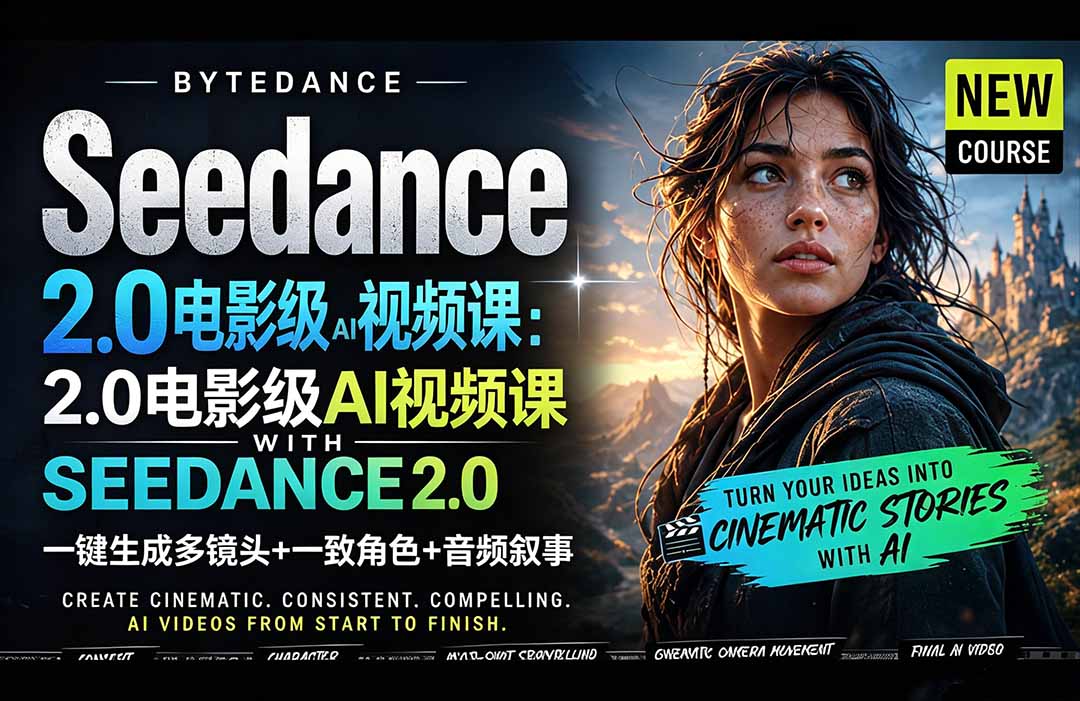 Seedance 2.0电影级AI视频课：一键生成多镜头+一致角色+音频叙事青祥项目库-闲云创业网-老谢轻创网-中创网-福缘网-冒泡网-资源之家-魔方项目库青祥项目库