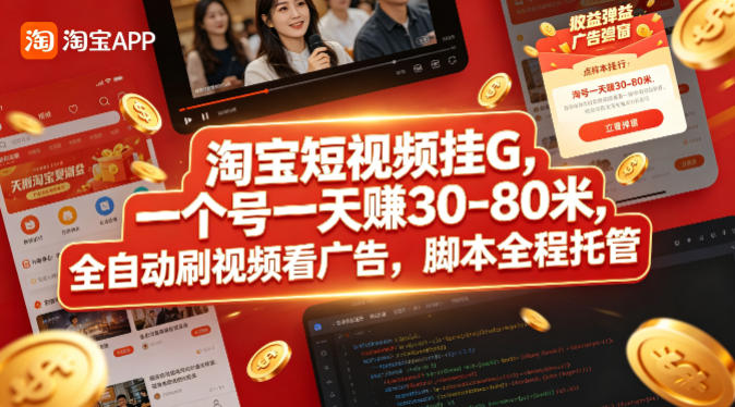 淘宝短视频挂G，一个号一天 賺30-80米，全自动刷视频看广告，脚本全程托管【揭秘】青祥项目库-闲云创业网-老谢轻创网-中创网-福缘网-冒泡网-资源之家-魔方项目库青祥项目库