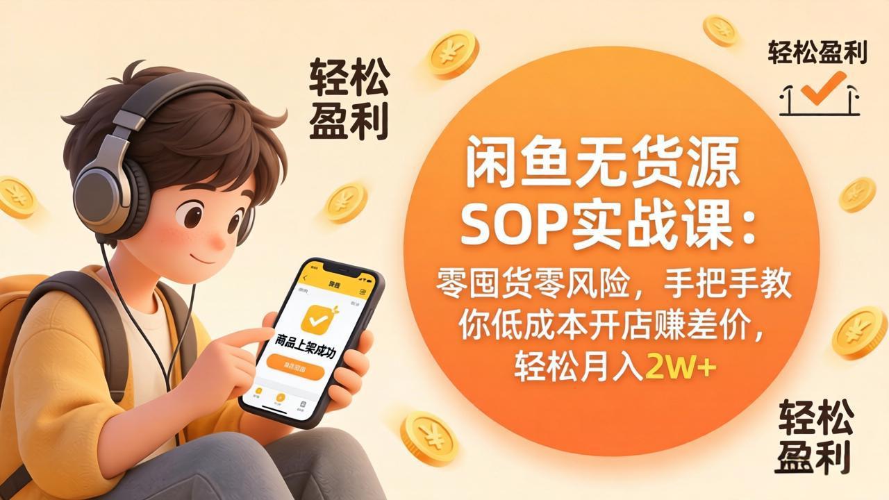 闲鱼无货源SOP实战课：零囤货零风险，手把手教你低成本开店赚差价，轻松月入2w+青祥项目库-闲云创业网-老谢轻创网-中创网-福缘网-冒泡网-资源之家-魔方项目库青祥项目库