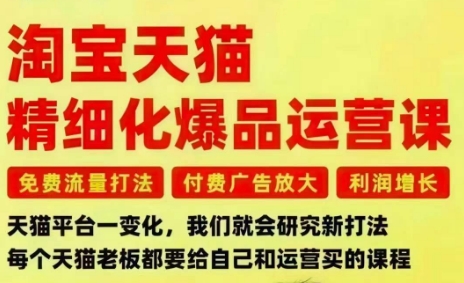 淘宝天猫精细化爆品运营课，免费流量打法-付费广告放大-利润增长-三大核心痛点，一次全部解决青祥项目库-闲云创业网-老谢轻创网-中创网-福缘网-冒泡网-资源之家-魔方项目库青祥项目库