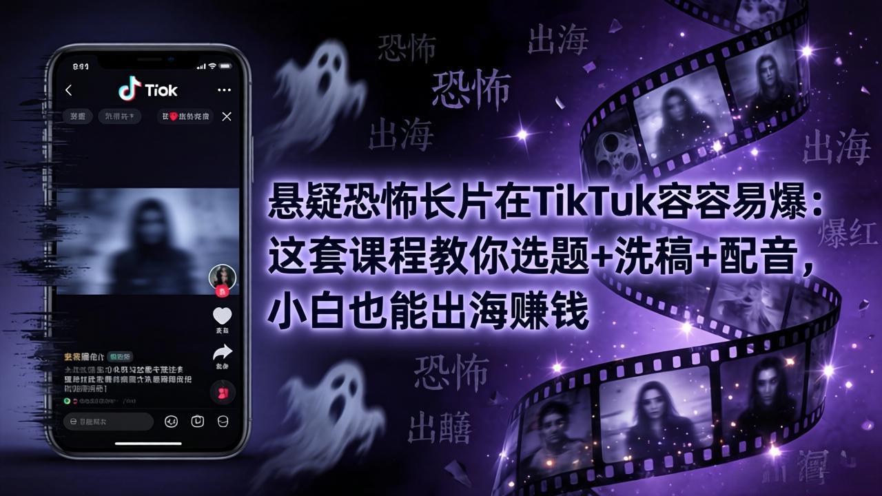 悬疑恐怖长片在TikTok最容易爆：这套课程教你选题+洗稿+配音，小白也能出海赚钱青祥项目库-闲云创业网-老谢轻创网-中创网-福缘网-冒泡网-资源之家-魔方项目库青祥项目库