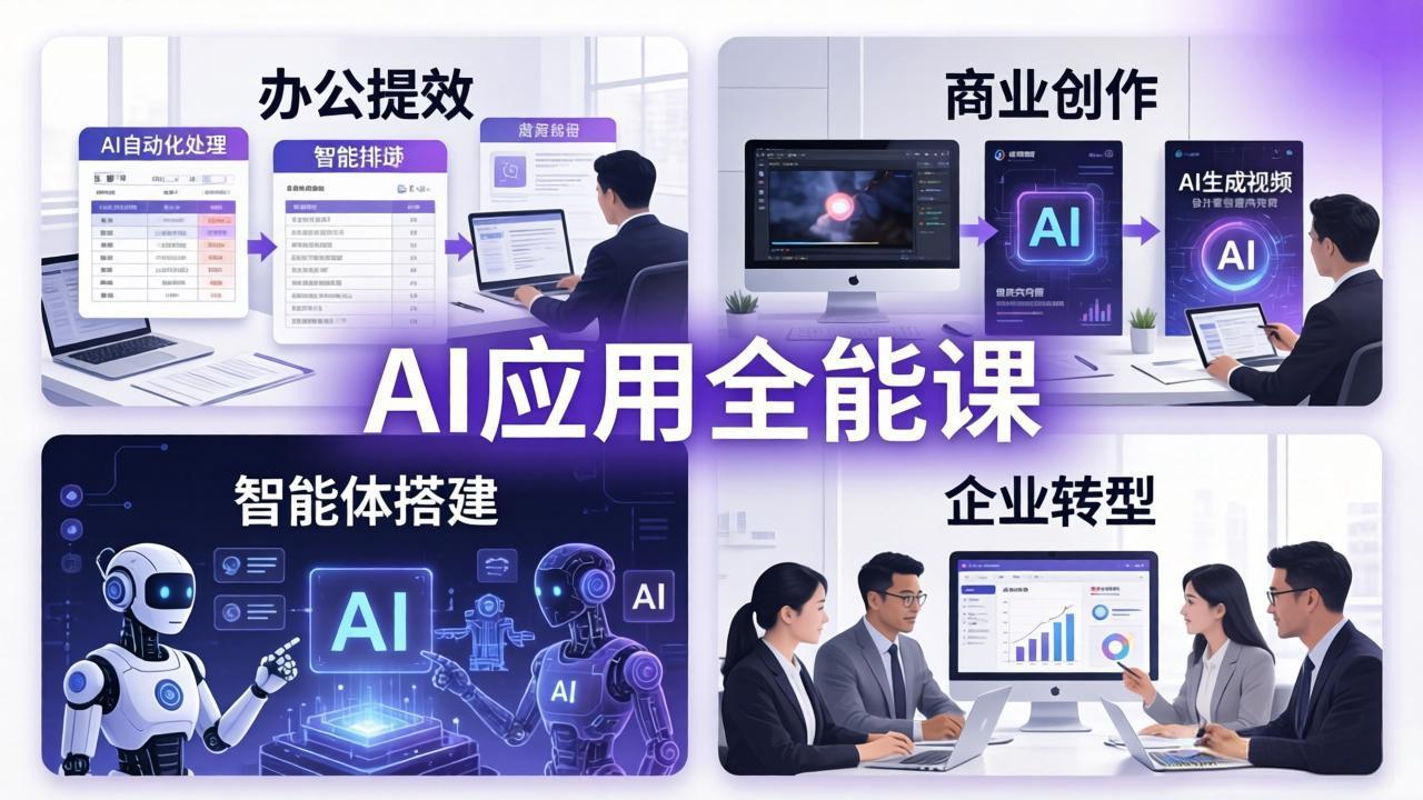 AIGC 应用全能课：办公提效、商业创作、智能体搭建、企业转型，一站式学会AI应用青祥项目库-闲云创业网-老谢轻创网-中创网-福缘网-冒泡网-资源之家-魔方项目库青祥项目库