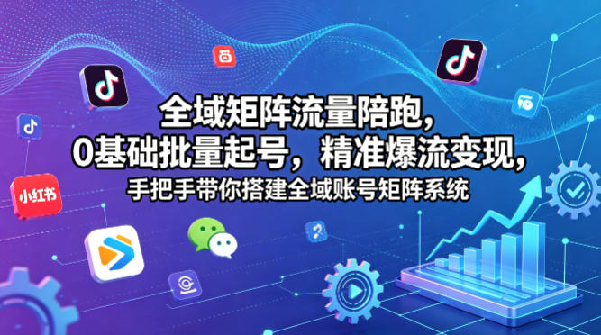 全域矩阵流量陪跑，0基础批量起号，精准爆流变现，手把手带你搭建全域账号矩阵系统青祥项目库-闲云创业网-老谢轻创网-中创网-福缘网-冒泡网-资源之家-魔方项目库青祥项目库