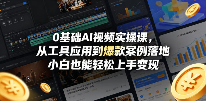 0基础AI视频实操课，从工具应用到爆款案例落地，小白也能轻松上手变现青祥项目库-闲云创业网-老谢轻创网-中创网-福缘网-冒泡网-资源之家-魔方项目库青祥项目库