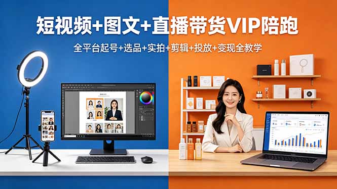 短视频+图文+直播带货VIP陪跑，全平台起号+选品+实拍+剪辑+投放+变现全教学青祥项目库-闲云创业网-老谢轻创网-中创网-福缘网-冒泡网-资源之家-魔方项目库青祥项目库
