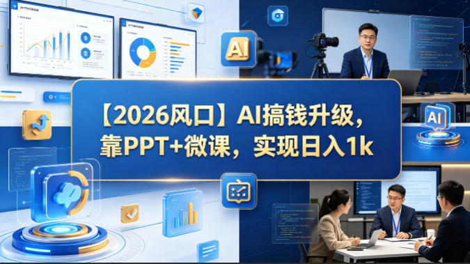 【2026风口】AI搞钱升级，靠PPT+微课，实现日入1k青祥项目库-闲云创业网-老谢轻创网-中创网-福缘网-冒泡网-资源之家-魔方项目库青祥项目库